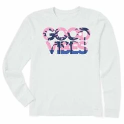 Hot Sale 👍 Shirts 👩 Women's Life Is Good Good Vibes Beach Long Sleeve Crusher Lite T-Shirt 🥰