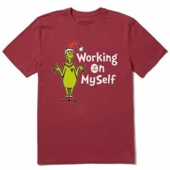 Promo 🎉 Shirts Men's Life Is Good Grinch Working On Myself Crusher T-Shirt 🤩
