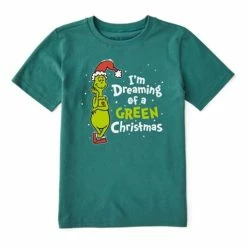Hot Sale 🤩 Shirts Kids' Life Is Good Grinch Dreaming Of A Green 🔔 Christmas Crusher T-Shirt ✔️