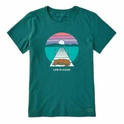 Budget ❤️ Shirts 👩 Women's Life Is Good Dock 🐕 Dog Sunset Crusher Lite T-Shirt 🤩