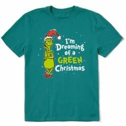 Best reviews of 💯 Shirts Men's Life Is Good Grinch Dreaming Of A Green ❄ Christmas Crusher T-Shirt 😍