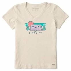 Wholesale 😍 Shirts 👩 Women's Life Is Good Simplify Camper Crusher V-Neck T-Shirt 🌟