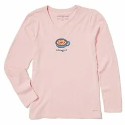 Deals ⌛ Shirts 👩 Women's Life Is Good Little Latte Heart Long Sleeve T-Shirt 👍