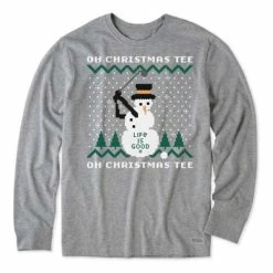 Flash Sale 🎁 Shirts Men's Life Is Good Ugly Sweater Oh 🎄 Christmas Long Sleeve T-Shirt 😍