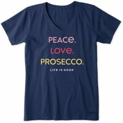 Cheap 🎉 Shirts 👩 Women's Life Is Good Peace Love Prosecco Crusher Lite V-Neck T-Shirt ❤️