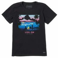 Promo 💯 Shirts 👩 Women's Life Is Good Log On Bonfire Crusher Lite T-Shirt ✔️