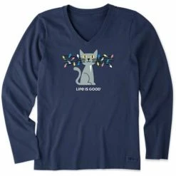 Wholesale π Shirts π© Women's Life Is Good Lit Up Cat T-Shirt π