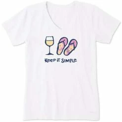 Top 10 💯 Shirts 👩 Women's Life Is Good Keep It Simple Wine & Flips Crusher-Lite V-Neck T-Shirt 👍
