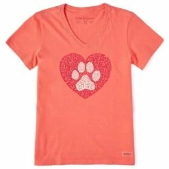 Hot Sale ❤️ Shirts 👩 Women's Life Is Good Animal Heart Crusher-Lite V-Neck Tee 😍