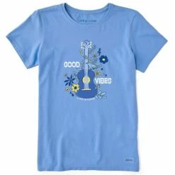Coupon 😉 Shirts 👩 Women's Life Is Good Good Vibes Guitar Crusher T-Shirt 🌟
