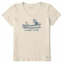 Flash Sale 🧨 Shirts 👩 Women's Life Is Good Lake Life Moose Short Sleeve T-Shirt ✔️