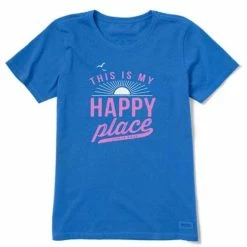 Best Sale 😀 Shirts 👩 Women's Life Is Good Beach Happy Place Crusher T-Shirt 😉