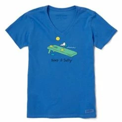 Outlet 😉 Shirts 👩 Women's Life Is Good Keep It Salty Cornhole Crusher Lite V-Neck T-Shirt 😉