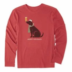 Flash Sale 🎁 Shirts Men's Life Is Good Hoppy Holidays Man's Best Friend Long Sleeve Crusher T-Shirt ⌛