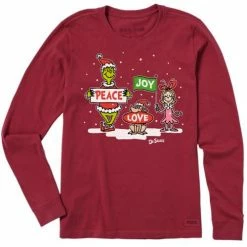 Brand new 🌟 Shirts 👩 Women's Life Is Good Grinch Peace Love Joy Long Sleeve T-Shirt 🥰