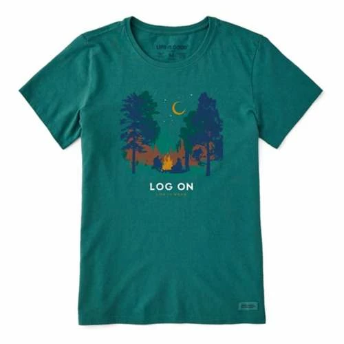 Discount 🛒 Shirts 👩 Women's Life Is Good Log On Campfire Crusher T-Shirt 🛒 - Image 2