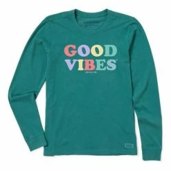 Coupon ✨ Shirts 👩 Women's Life Is Good Good Vibes Long Sleeve T-Shirt 🔥