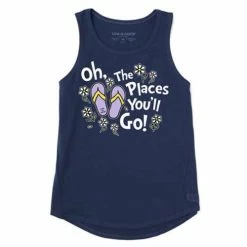 Cheap ✨ Tanks 👩 Women's Life Is Good Oh The Places Flip Flops High Low Crusher Tank Top 🔥